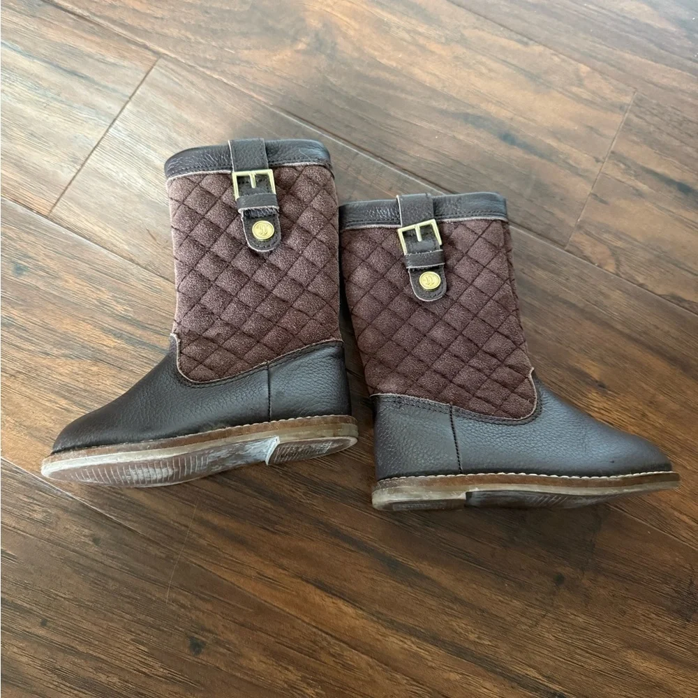 Janie and Jack Quilted Leather Brown Boots-Size 5